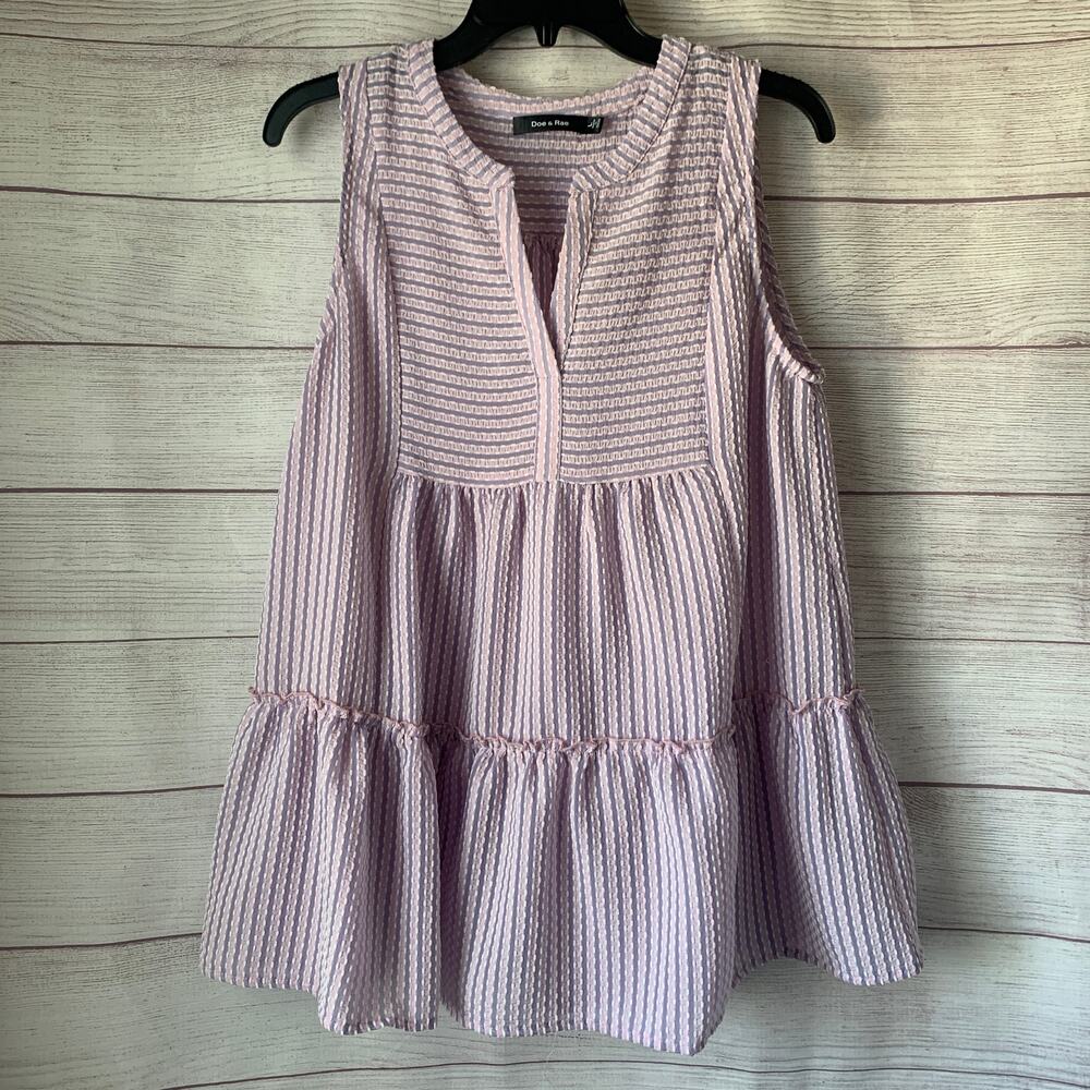 Doe & Rae Lavender Purple Striped Tunic Blouse Sleeveless Peplum Size Large